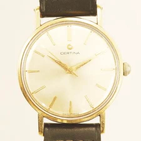 Damur Certina guld manuell Ø33mm läderband 24cm inklusive boetten repor gravyr slitet band 14K