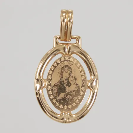 Hänge med jungfru Maria och Jesusbarnet, 38mm, bredd 20mm, 14K Vikt: 2 g