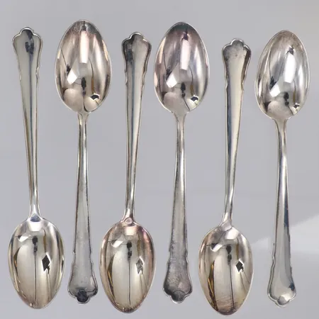 6 Kaffeskedar modell Chippendale, längd 12cm, GAB 1948, silver 830/1000 Vikt: 73,2 g