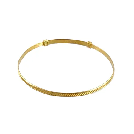 Armring i 22K guld - 916/1000, justerbar skena, inre omkrets maximalt 14,7 cm (liten modell / barnmodell), bredd 2 mm, något ojämn Vikt: 1,9 g