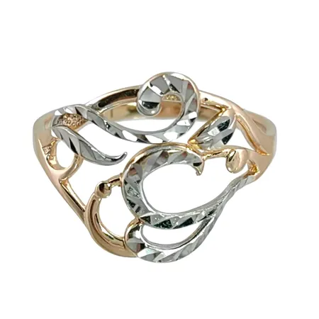 Ring i 14K guld tvåfärgad modell, stl:18½ mm, bredd 2-15 mm Vikt: 2,5 g