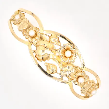 Armring mönstrad med pärlor, ca 68x60mm, 18K, Vikt: 14,1 g