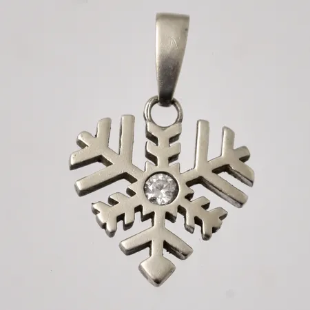 Hänge snöhjärta 16x24,2mm, 1st vit sten, silver 925/1000, 1,84g.