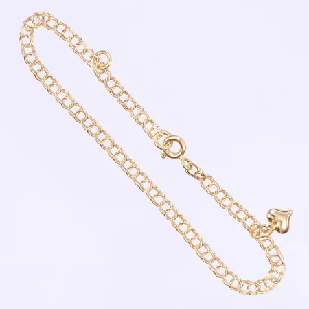 Armband Bismarck med en hjärtberlock 15,5cm bredd 3mm, en extra ögla för berlock, 18K  Vikt: 2,3 g