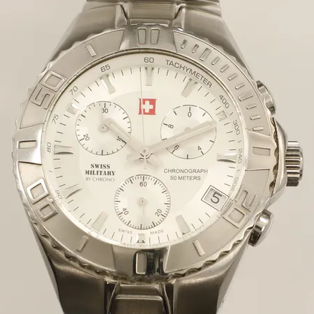 Herrur Swiss Military by Chrono stål quartz 50 meters Ø41mm Tachymeter limited edition armband ca 19cm inga tillbehör.