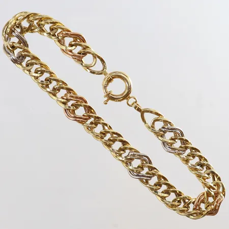 Armband längd 19,5cm bredd 9mm ihålig trefärgat 18K.  Vikt: 8,7 g