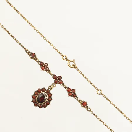 Collier med granater längd 43+45,5cm bredd 1,2-30mm förgylld silver 925/1000 Vikt: 9,5 g