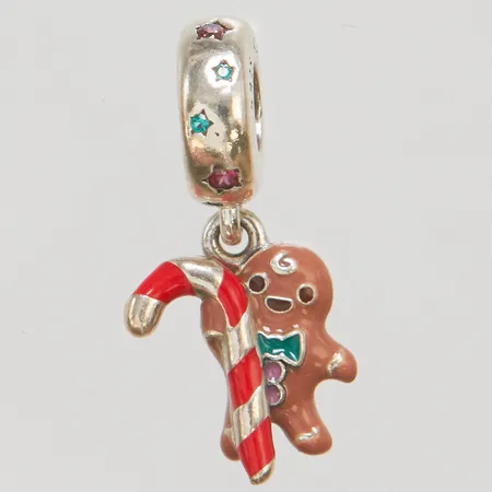 Berlock Pandora pepparkaksgubbe, 23mm x 10,5mm, färgstenar, 925/1000 silver Vikt: 2,6 g