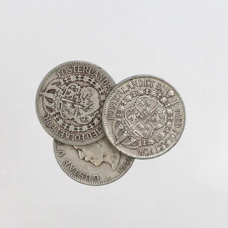 Cirkulationsmynt, 3st 1-Krona, 800/1000 silver Vikt: 22,1 g