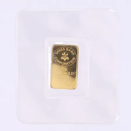 Guldtacka Swiss Bank Corporation ca 19x12mm Fine gold 999,9 24K 2g 