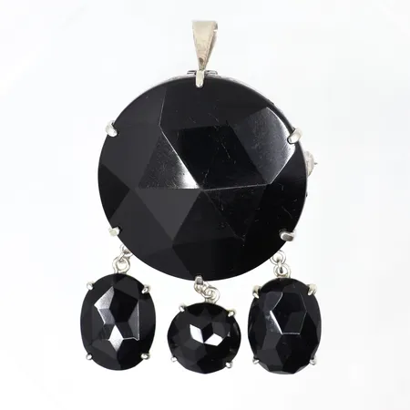 Brosch/hänge med svarta stenar, längd: ca 55mm, silver 830/1000, Vikt: 14,3 g