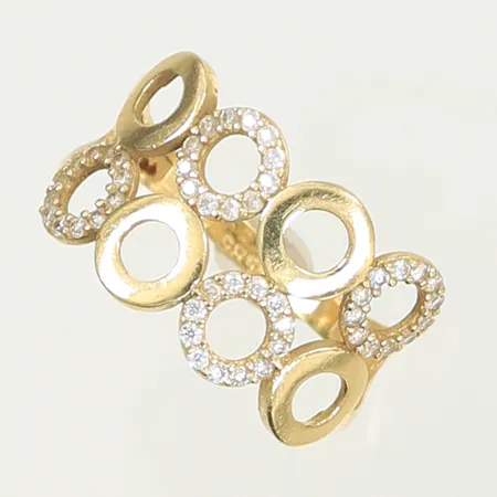 Ring med vita stenar, stl 18, bredd 2,5-11,5mm ojämn skena 14K, 2,1g Vikt: 2,1 g