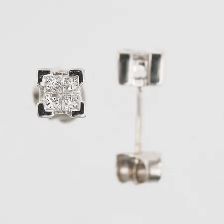 Örhängen med princesslipade diamanter 8xca0,05ct, 5x5mm, vitguld, GHA, 18K Vikt: 1,7 g