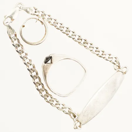 Armband med gravyr, ring med sten skev udda örhänge silver Vikt: 14 g