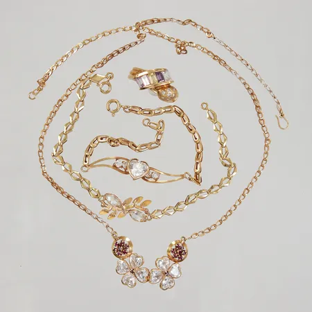 Diverse guld defekt, ring, collier, 2 armband, med stenar, 18K, bruttovikt: 20,7g Vikt: 0 g