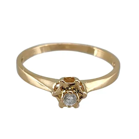 Diamantring i 18K guld Guldfynd (GFAB), Diamant 0,04ct, stl:15¾ mm, bredd 1,3 - 5 mm, fint skick Vikt: 1,4 g