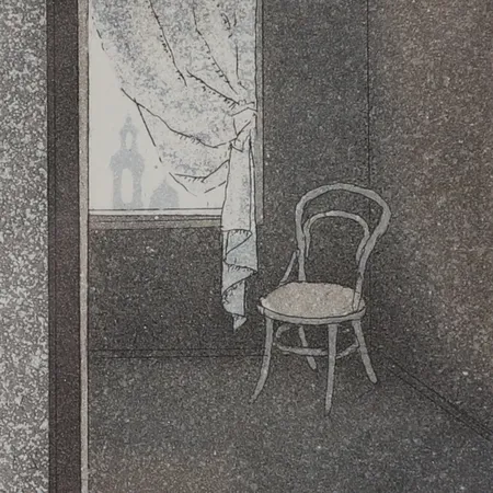 Tavla Elina Luukanen litografi "a room with a view", numrerad 6/60, daterad 1996, bildmått 6 x 6cm, ramad Skickas med postpaket.