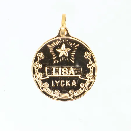Hänge Lyckopeng, Ø15 mm, gravyr, 18K, Vikt: 1,9 g
