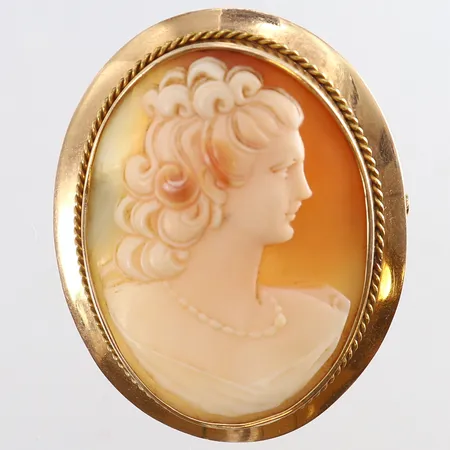 Hänge/brosch med Kamè 52x43mm bucklig 14K.  Vikt: 15,9 g