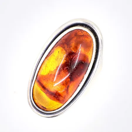 Ring med brun sten stl 16¾, bredd: 3,5-30mm, silver 925/1000, Vikt: 10,1 g