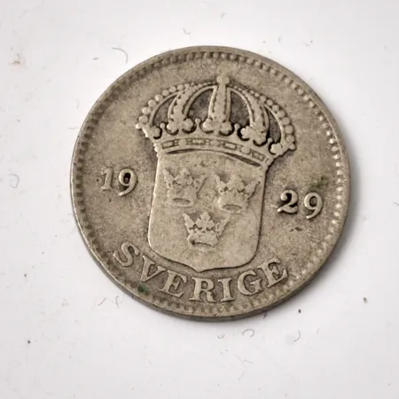 Mynt i silver, 25öre, 1929, 600/1000, 2,4g.