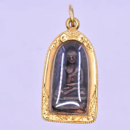 Hänge Buddha längd 43 mm bredd 20 mm 23K. Bruttovikt 9,1g.