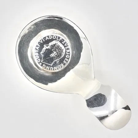 dryckesskopa med myntinlägg, längd: ca 12,5cm , silver, Vikt: 51,8 g