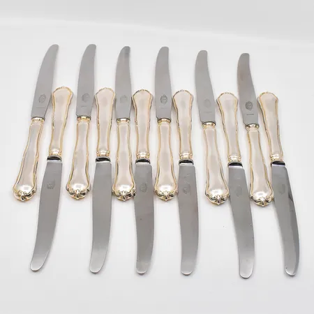 12 Matknivar modell Hansa längd 25cm blad i rostfritt stål 830/1000 silver Vikt: 1094,7 g