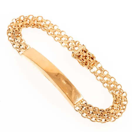 Armband X-länk med gravyrbricka längd 21cm bredd 8,5-8,8mm, repor, 18K 19,8g.