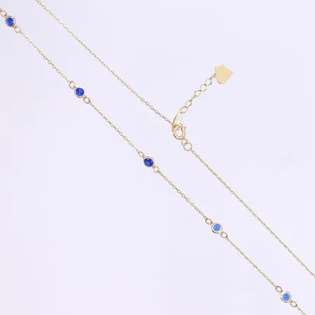 Halscollier ankarlänk med blå stenar 46cm, bredd 1-4mm, 14K, Bruttovikt: 2,5g Vikt: 2,5 g