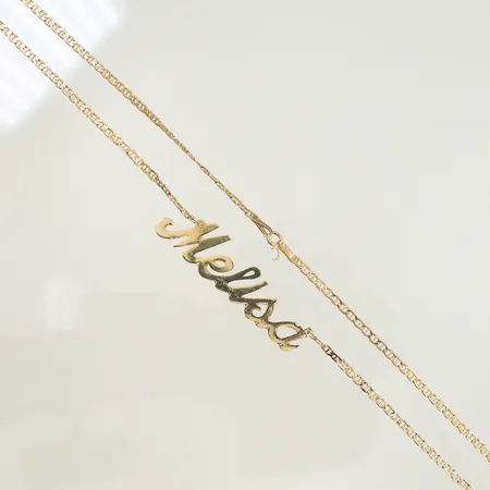 Namncollier, 61cm, bredd 2,3-12mm, defekt lås, 14K, 4,8g Vikt: 4,8 g