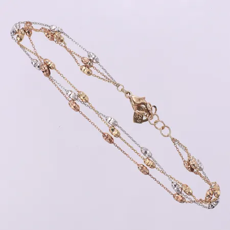 Armband trefärgat längd ca 18,5-20,5cm, bredd ca 7,5mm, 14K. Vikt: 4,1 g