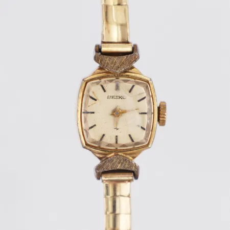 Damur Seiko 14K manuell ca Ø14mm, defekt glas, länk 14K, bruttovikt 17,7gram