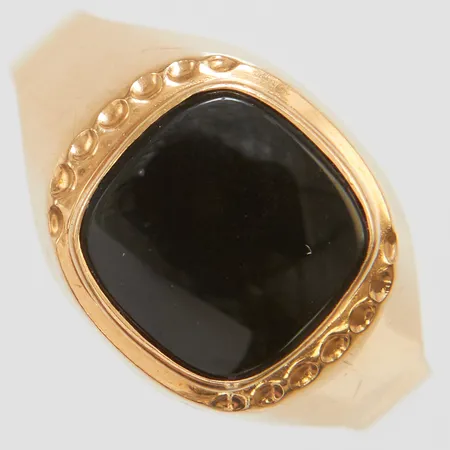 Klackring med svart sten stl:22, bredd 4-13,5mm, 18K Vikt: 3,4 g