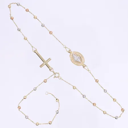 Rosenkrans ankarlänk med madonna och kors 43cm, bredd 1-10mm, trefärgat, 14K Vikt: 4,7 g