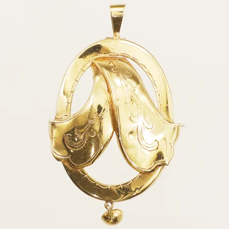 Hänge/Brosch längd 50mm bredd 30mm, bucklig skev nål 18K Vikt: 3,9 g