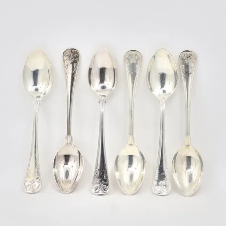 6 Kaffeskedar längd 12,4cm, 830/1000 Silver Vikt: 121,5 g
