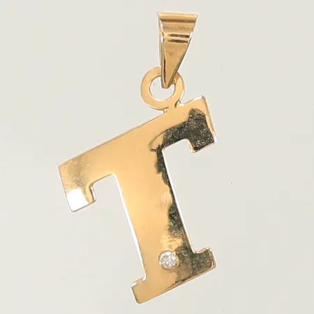 Hänge T med vit sten ca11x11mm, 18K 0,3g Vikt: 0,3 g