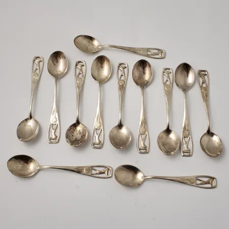 12st skedar, 10,5cm, modell Jämtskogen, silver 830/1000, Schalin Bror Guld Ab, 156,72g.