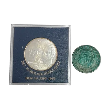 Silvermynt, 2 stycken, finhalt 400-925/1000, finvikt 30,6g Vikt: 30,6 g