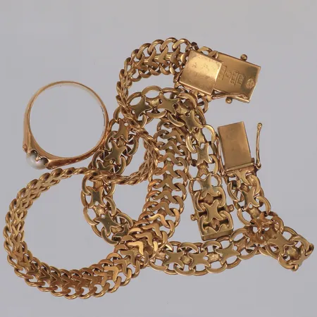 2 Armband ring, lös pärla, skadade, svaga länkdelar, 18K  Vikt: 37,5 g