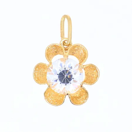 Hänge blomma med vit sten, bredd 14,8mm längd: 20mm, 18K, Vikt: 2 g