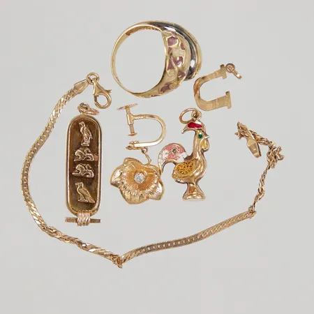 Armband, hängen, udda örhänge, ring, defekter, 18K Vikt: 13,8 g