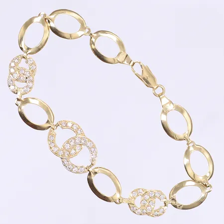 Armband med vita stenar 19cm bredd 9-13mm 18K Bruttovikt 7,7g 