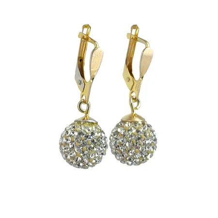 Örhängen i 14K guld, klot med Kristaller, örhängenas längd 28 mm, bredd 10 mm, fint skick, kristaller utan anmärkning Vikt: 2,9 g