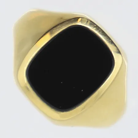 Klackring med svart sten stl:17¾ bredd 5-15m, nyskick, 18K  Vikt: 3,9 g