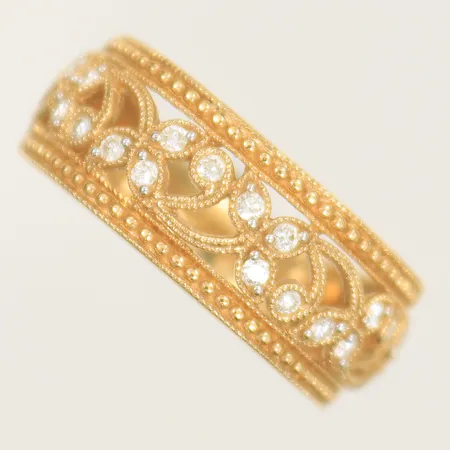 Ring med 20 diamanter ca 0,01ct/st, stl 16½ bredd 3-8mm, Guldfynd, 18K 3,7g 