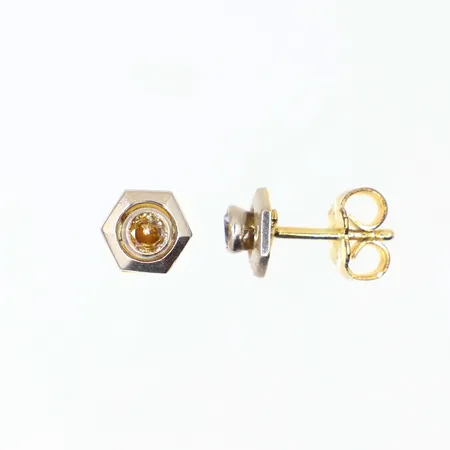 Örhängen med gula stenar, längd: ca 6mm bredd: ca 6mm, omaka snurrebussar 18K, Vikt: 1,1 g