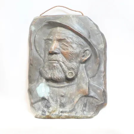 Väggrelief i koppar Fiskare, Lero Danmark 1960/70-tal 16x22cm