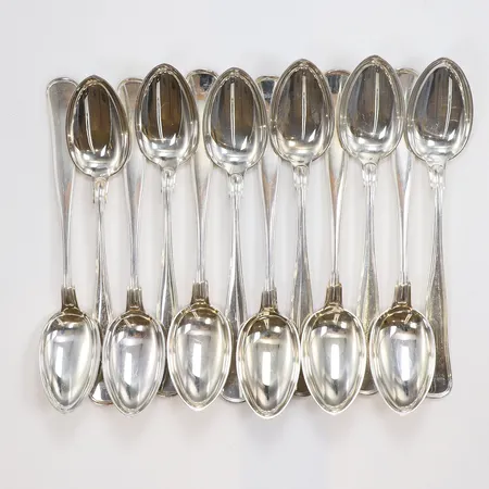 12 Kaffeskedar, längd 14cm, bredd 4-27mm, W&SS, gammal dansk, år 1978, 830/1000 silver Vikt: 225,4 g